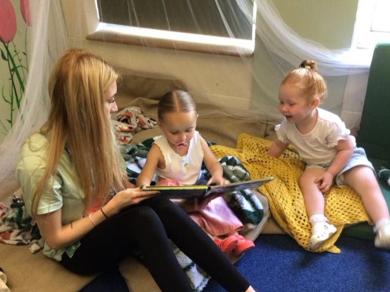 Story time under the canopy